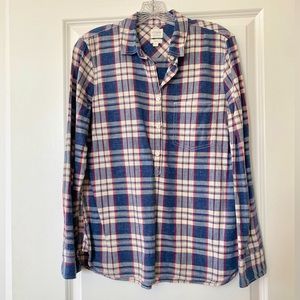J Crew Boy Fit Popover Button Front Plaid Shirt - size small